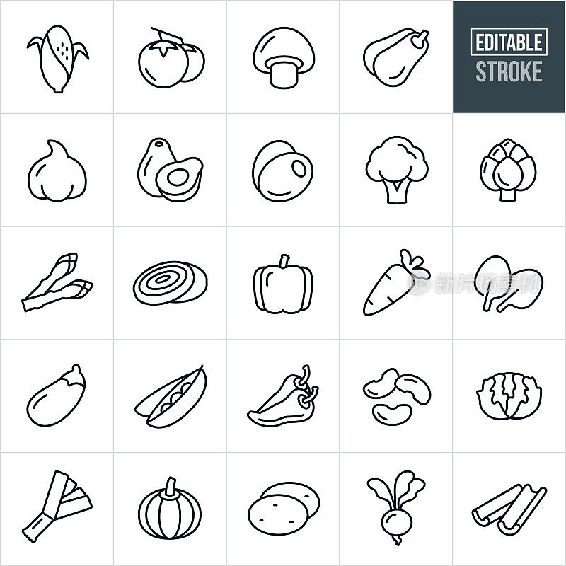 Vegetables Thin Line Icons - Editable Stroke